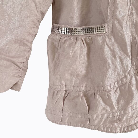 Chico's Ballet Pink Blazer M Ruched Open Front Shimmery Metallic Accent Preppy - Picture 3 of 7